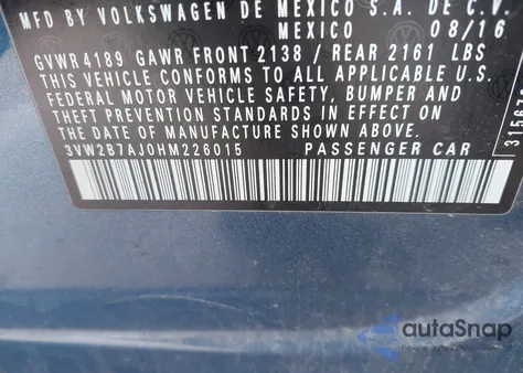 2017 Volkswagen Jetta 1.4T S from USA, damaged, VIN 3VW2B7AJ0HM226015